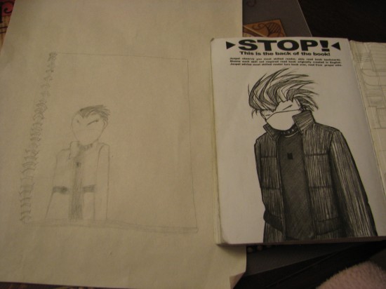 Naomi used an illustration in the book to draw Junpei from Megatokyo.