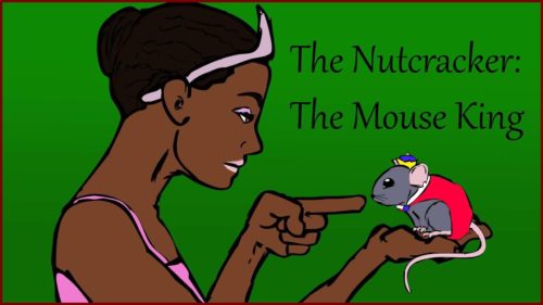 A black, female ballerina holds an accurately-sized Mouse King in her hand.